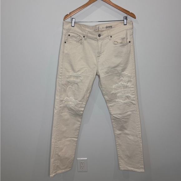 7 For All Mankind Men’s Slimmy Cream Distressed Jeans (34) - Picture 3 of 7